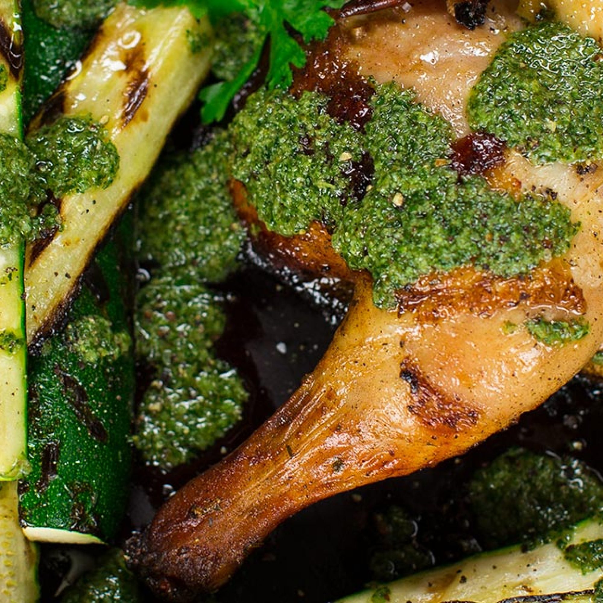 Butterfly Chicken with Kale and Courgette