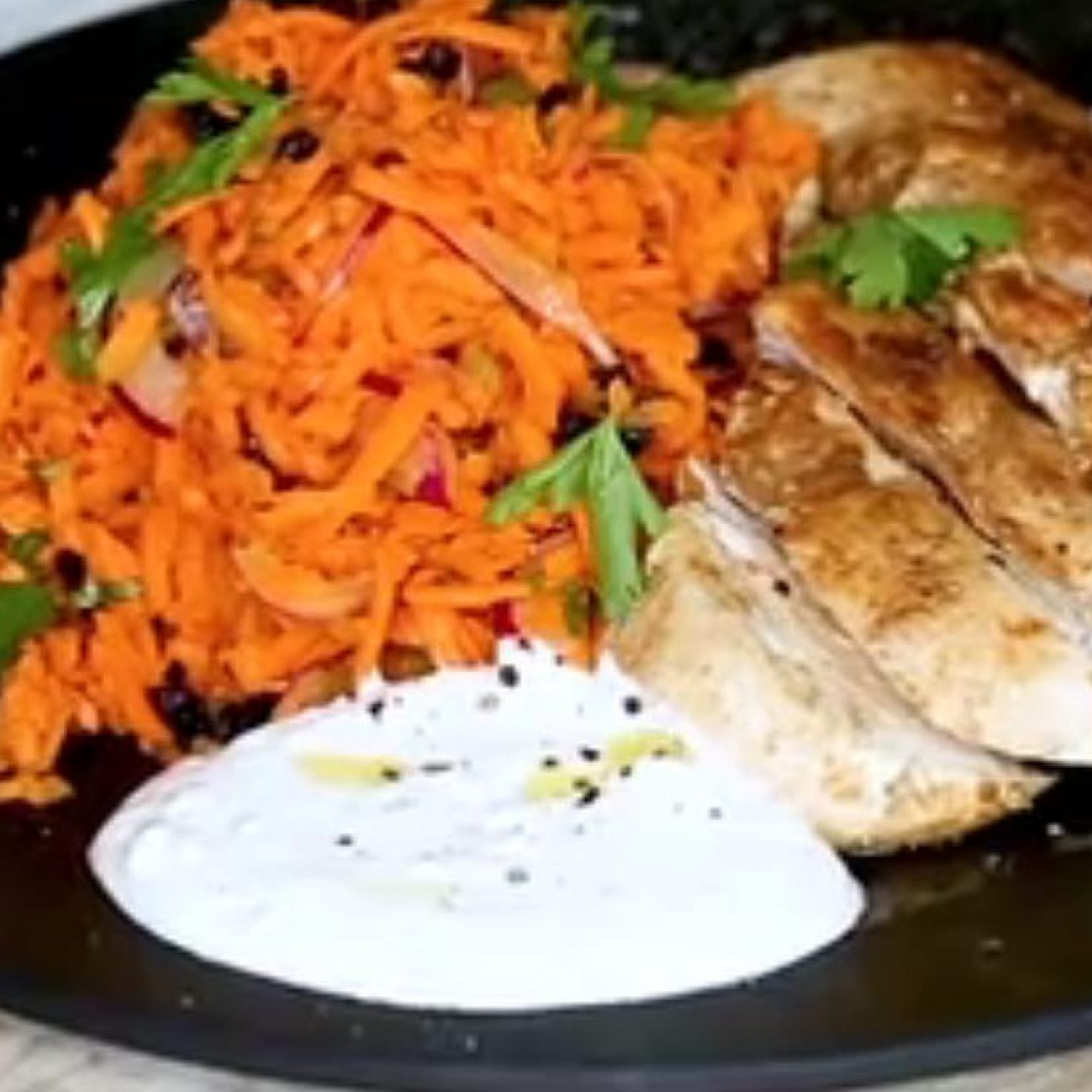 Moroccan Carrot Salad with Chicken Breast and Feta Dressing