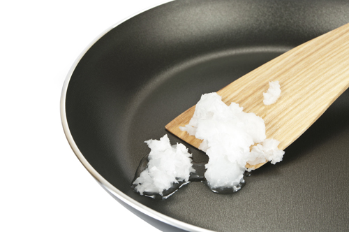 Frying pan with coconut oil
