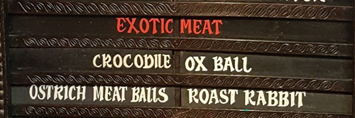 Exotic meat menu