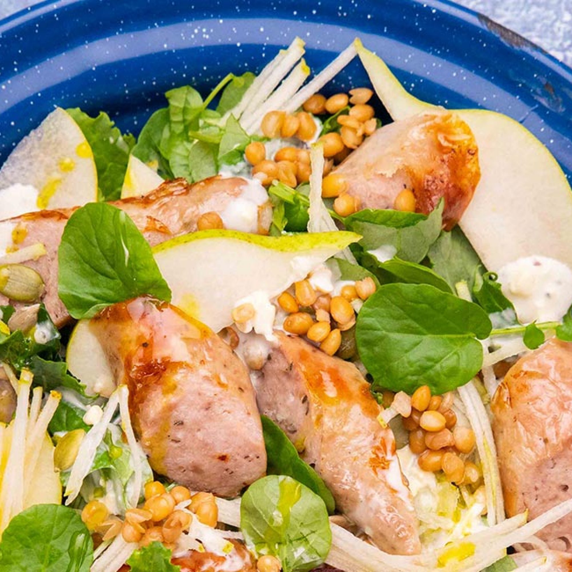 Sausage & Pear Salad with Blue Cheese Dressing Recipe