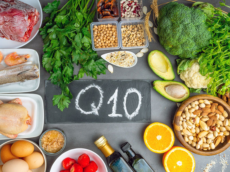 Composition with food contains coenzyme Q10
