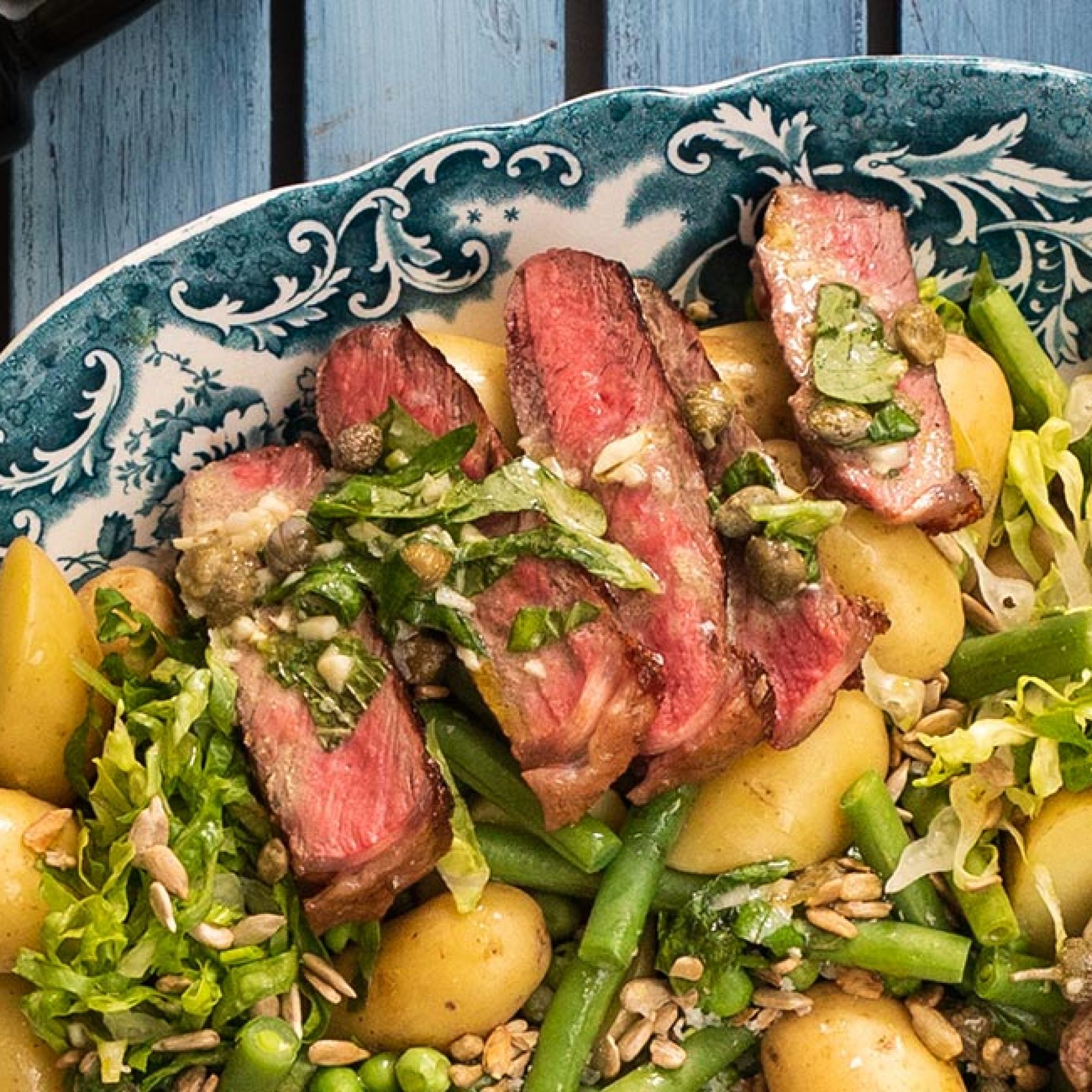 Seared Beef & Potato Salad with Basic & Mint Dressing Recipe